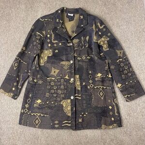 Two Star Dog Tapestry Blazer Jacket Womens Large Black Gold Abstract Art to Wear